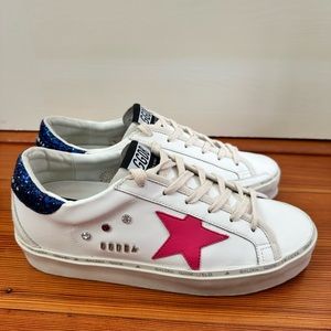 Barely worn Golden Goose Hi-Star with Blue Glitter and Fuschia Stars Size 9 (39)